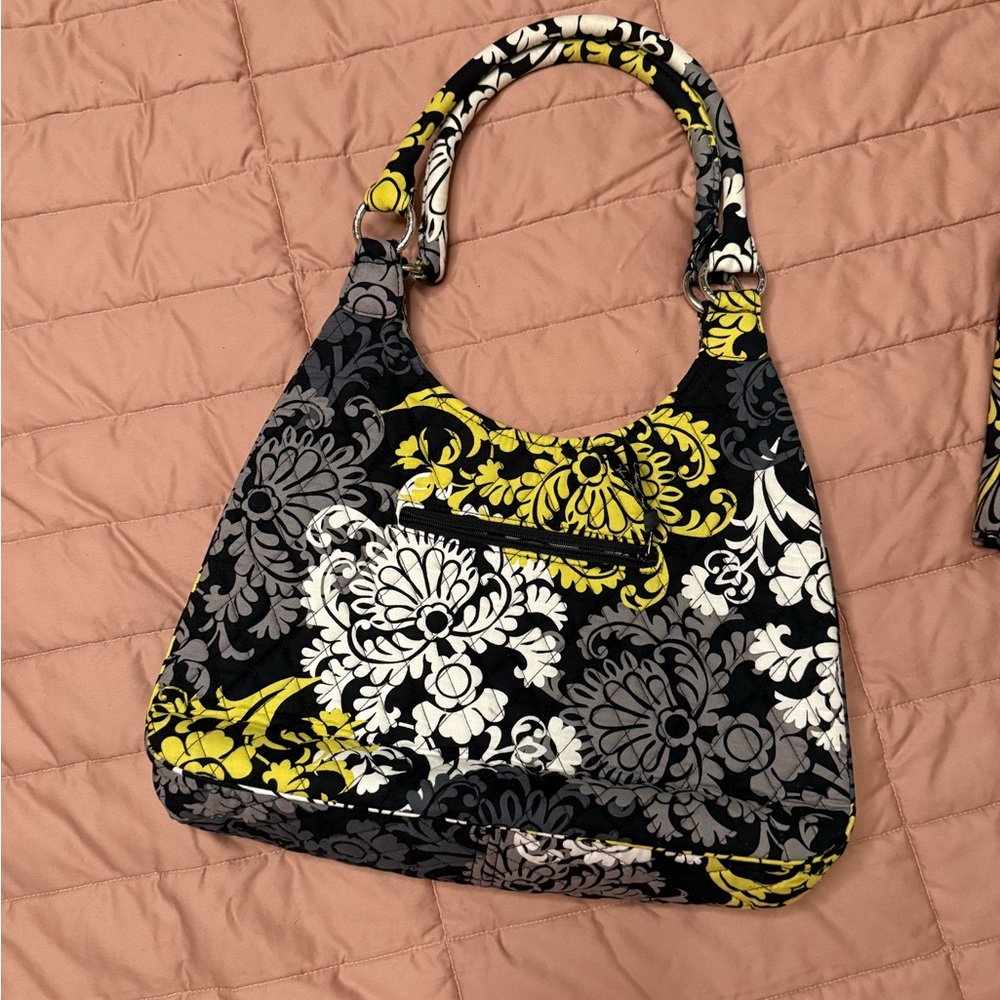 Vera Bradley shoulder purse and wallet, black white and lime green, barely used